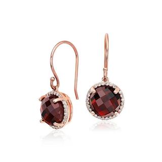 Garnet And Diamond Drop Earrings In 9k Rose Gold (8mm)