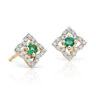 Petite Emerald Floral Stud Earrings in 9K Yellow Gold (2.4mm)