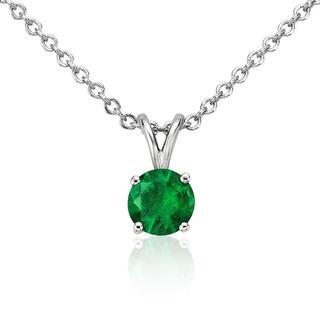 Emerald Solitaire Pendant in 9k White Gold (5mm)