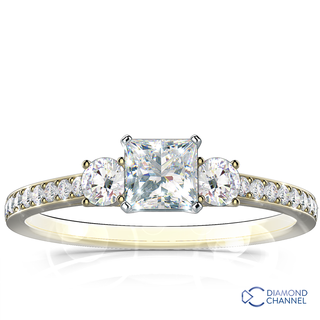 Trio Princess Cut and Round Brilliant Cut Pave-Set Diamond Engagement Ring (0.55ct tw)