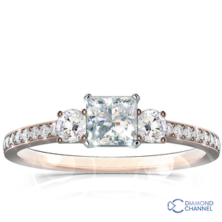 Trio Princess Cut and Round Brilliant Cut Pave-Set Diamond Engagement Ring (0.55ct tw)