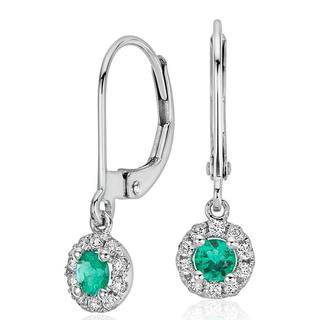Emerald and Diamond Drop Earrings in 9k White Gold