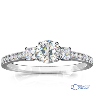 Three Stone Princess Cut Pave-Set Diamond Engagement Ring (0.73ct tw)