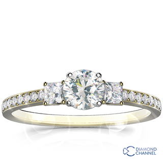 Three Stone Princess Cut Pave-Set Diamond Engagement Ring (0.73ct tw)