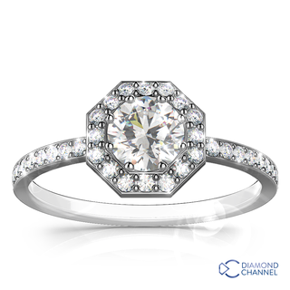Octagon Halo Engagement Ring in 9k White Gold (0.88ct tw)
