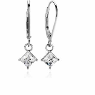 Diamond Princess Cut Drop Earrings in 18K White Gold (1.02ct tw)