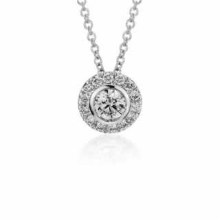 Round Diamond Bezel Set Halo Pendant in 9K White Gold (0.50ct tw)