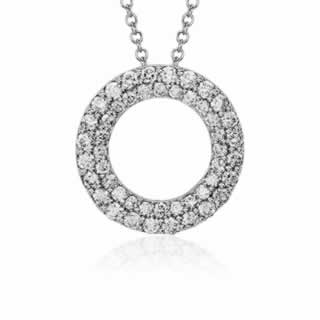 Double Circle Diamond Pendant in 9K White Gold (0.72ct tw)