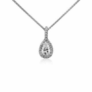 Pear Shape Halo Diamond Pendant in 18K White Gold (0.53ct tw)