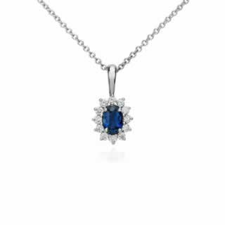 Sapphire and Diamond Pendant in 18k White Gold (0.18ct tw)