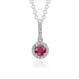 Garnet and Diamond Pendant in 9K White Gold (0.18ct tw) 