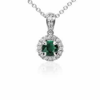 Green Tourmaline and Diamond Drop Pendant in 9K White Gold (0.27ct tw) 