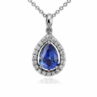 Pear Shape Tanzanite and Diamond Pendant in 9K White Gold (0.20ct tw)