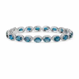 Blue Topaz and White Sapphire Halo Bracelet in 18K White Gold (0.90ct tw)