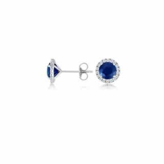 Micropave Diamond and Sapphire Earrings in 9K White Gold (0.36ct tw)