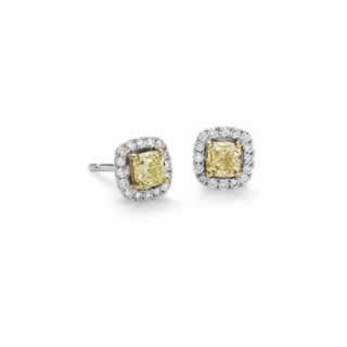 Yellow Citrine Halo Diamond Stud Earrings In 9K White Gold(0.30ct tw)