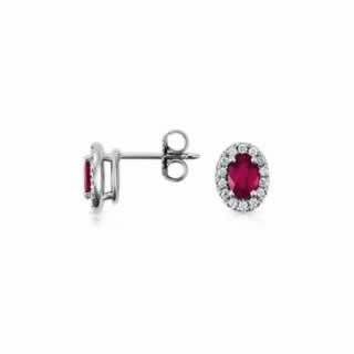 Oval Ruby and Pave Diamond Earrings in 9K White Gold