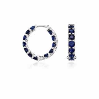 Sapphire Hoop Earrings in 9K White Gold ()