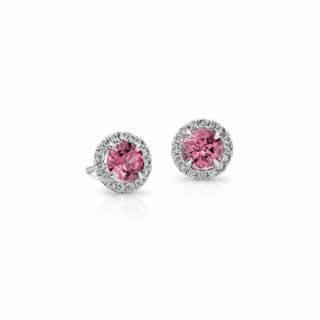 Pink Tourmaline and Micropave Diamond Earrings in 9K White Gold ()