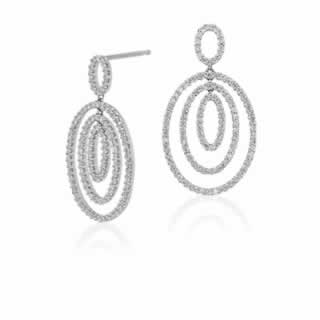 Diamond Three Oval Drop Earrings in 9K White Gold