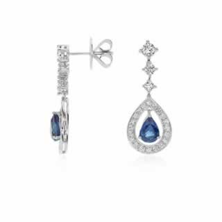Pear Shape Sapphire and Diamond Drop Earrings in 9k White Gold (0.70ct tw)