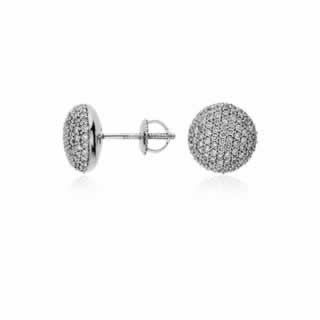 Button Micropave Diamond Earrings in 9K White Gold ()